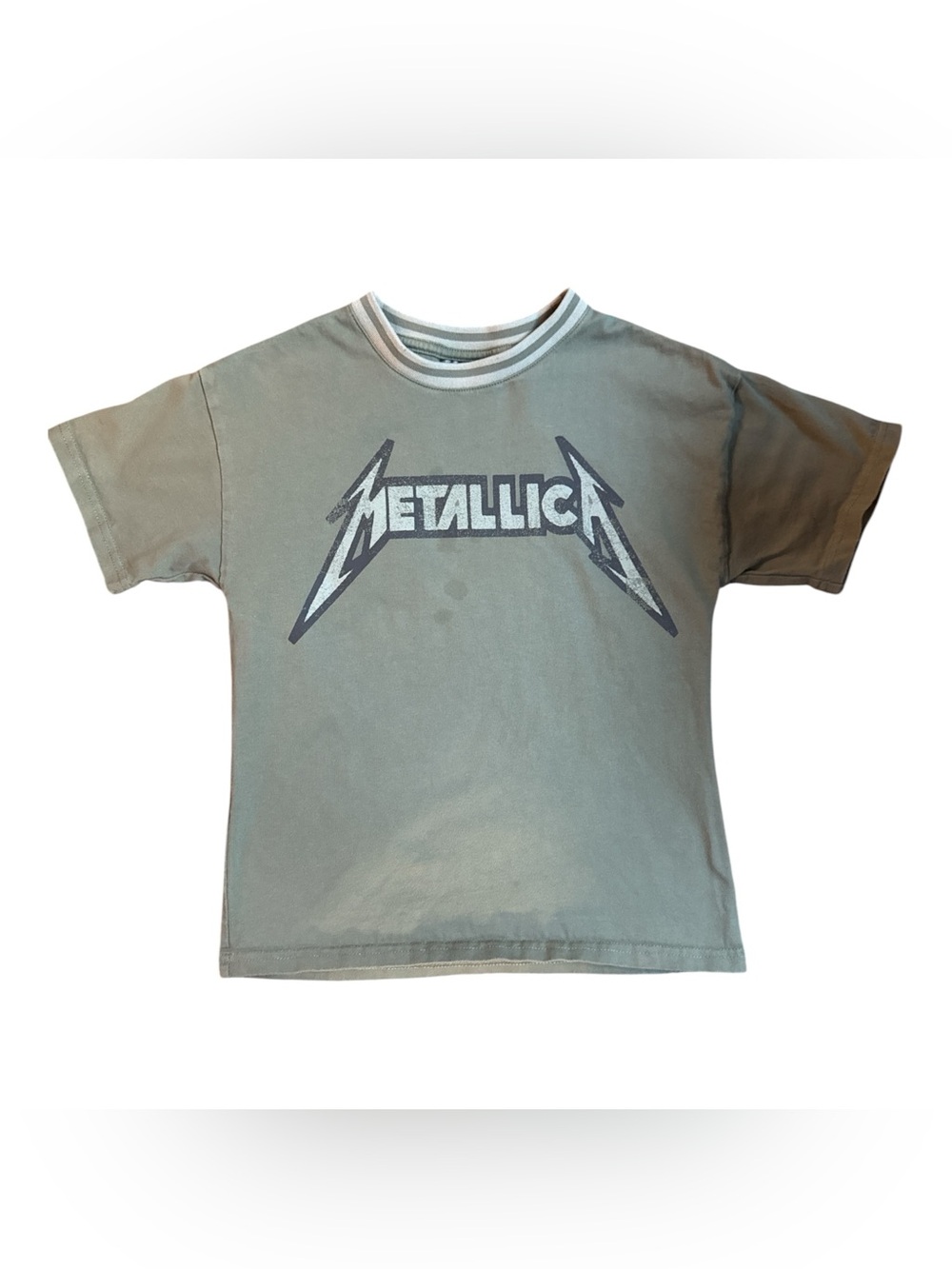 Cotton On Kids Olive Green Metallica Graphic Tee Size 9-10 Heavy Metal Music Top